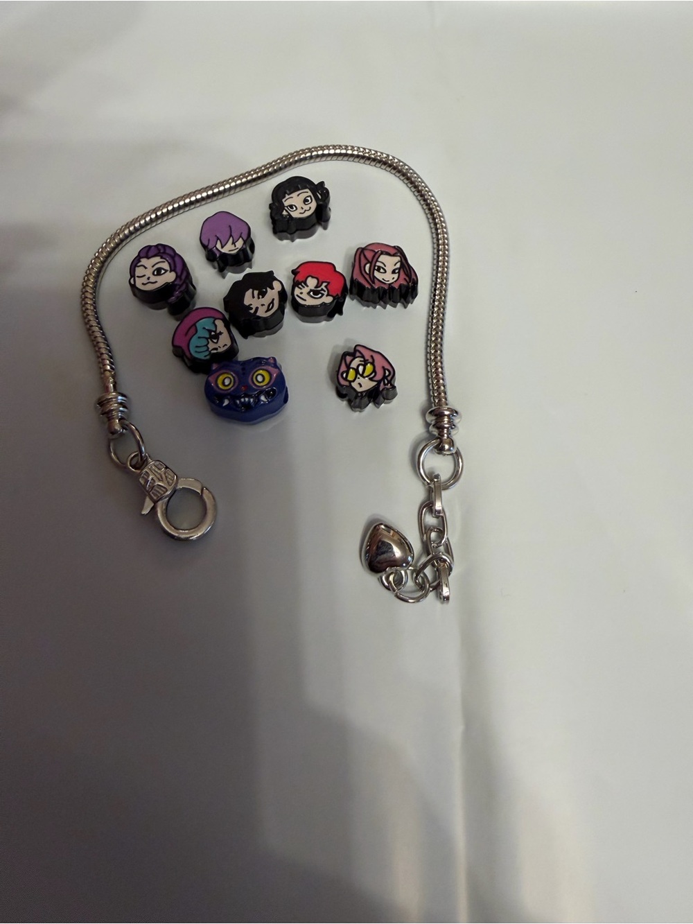 Kids Silver Tone Charm Bracelet with Colorful Character Charms